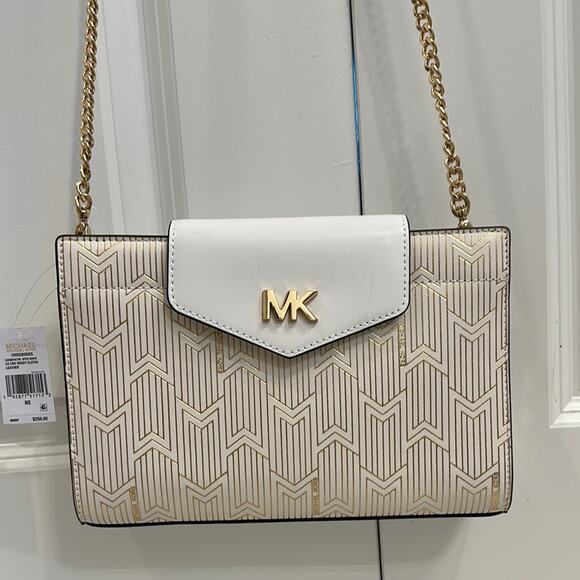 Michael Kors Optic White and Gold Crossbody Bag with Chain Strap